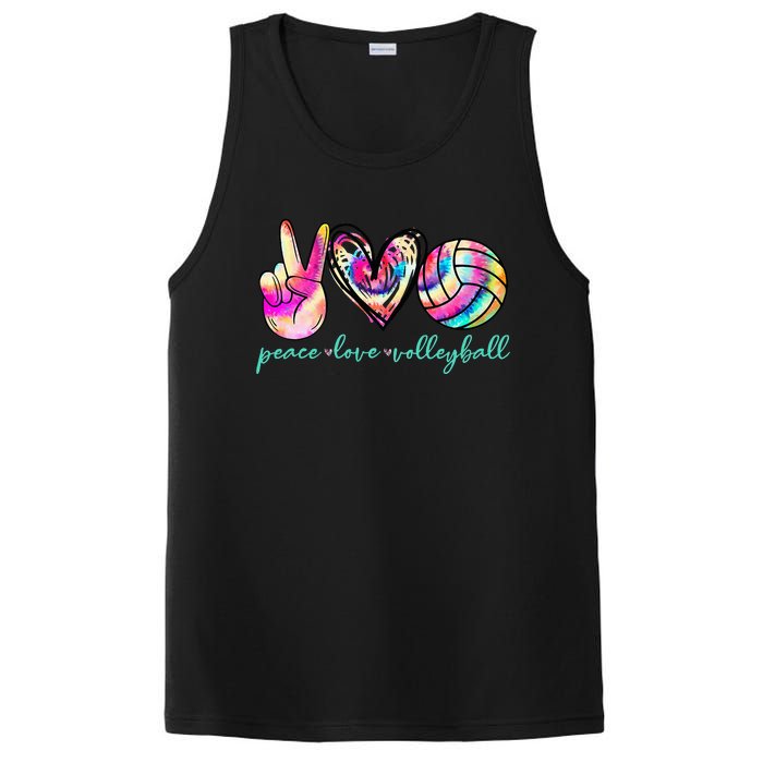 Peace Love Volleyball Player Tie Dye Style Women Teen PosiCharge Competitor Tank