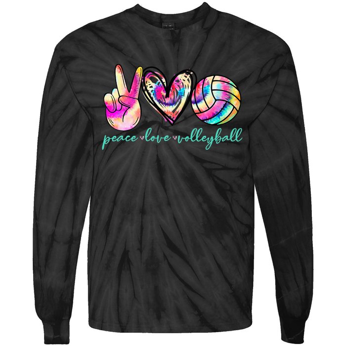 Peace Love Volleyball Player Tie Dye Style Women Teen Tie-Dye Long Sleeve Shirt