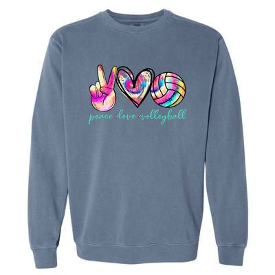 Peace Love Volleyball Player Tie Dye Style Women Teen Garment-Dyed Sweatshirt