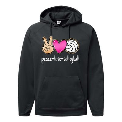 Peace Love Volleyball Leopard Women Ladies Volleyball Performance Fleece Hoodie