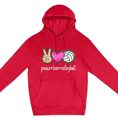 Peace Love Volleyball Leopard Women Ladies Volleyball Premium Pullover Hoodie