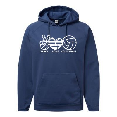 Peace Love Volleyball Sports Enthusiasts Volleyball Player Great Gift Performance Fleece Hoodie