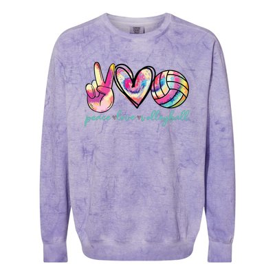 Peace Love Volleyball Player Tie Dye Style Teen Colorblast Crewneck Sweatshirt