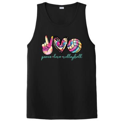 Peace Love Volleyball Player Tie Dye Style Teen PosiCharge Competitor Tank