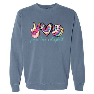 Peace Love Volleyball Player Tie Dye Style Teen Garment-Dyed Sweatshirt