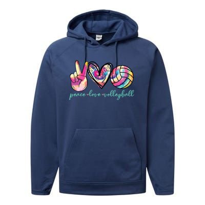 Peace Love Volleyball Player Tie Dye Style Teen Performance Fleece Hoodie