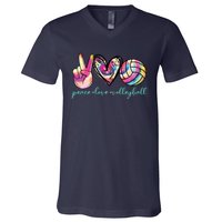 Peace Love Volleyball Player Tie Dye Style Teen V-Neck T-Shirt