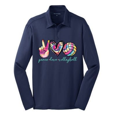 Peace Love Volleyball Player Tie Dye Style Teen Silk Touch Performance Long Sleeve Polo