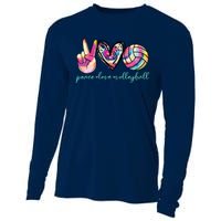 Peace Love Volleyball Player Tie Dye Style Teen Cooling Performance Long Sleeve Crew