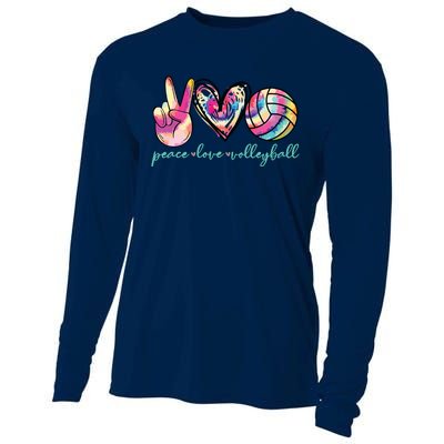 Peace Love Volleyball Player Tie Dye Style Teen Cooling Performance Long Sleeve Crew