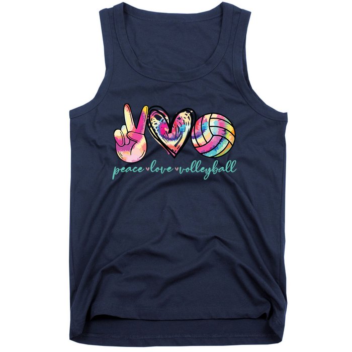 Peace Love Volleyball Player Tie Dye Style Teen Tank Top