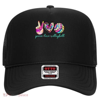 Peace Love Volleyball Player Tie Dye Style  High Crown Mesh Back Trucker Hat