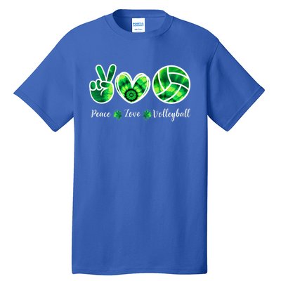 Peace Love Volleyball Player Tie Dye St Patrick's Day Gift Tall T-Shirt