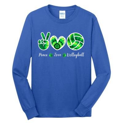 Peace Love Volleyball Player Tie Dye St Patrick's Day Gift Tall Long Sleeve T-Shirt