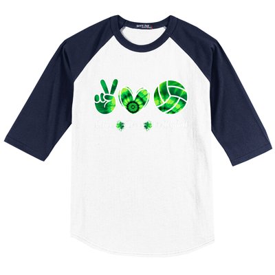 Peace Love Volleyball Player Tie Dye St Patrick's Day Gift Baseball Sleeve Shirt