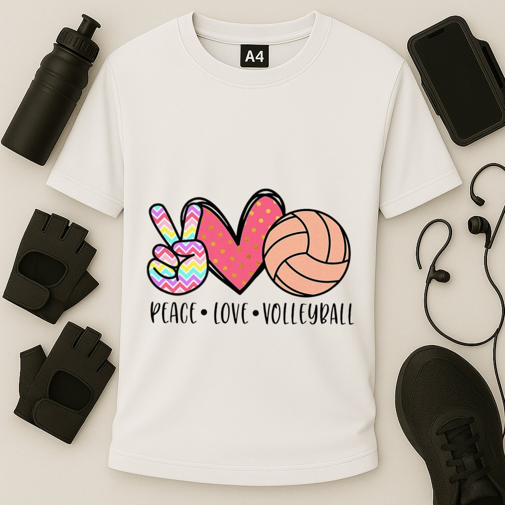Peace Love Volleyball Cute Design Cooling Performance Crew T-Shirt