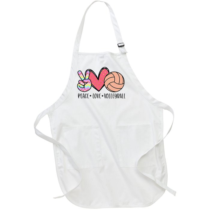 Peace Love Volleyball Cute Design Full-Length Apron With Pockets