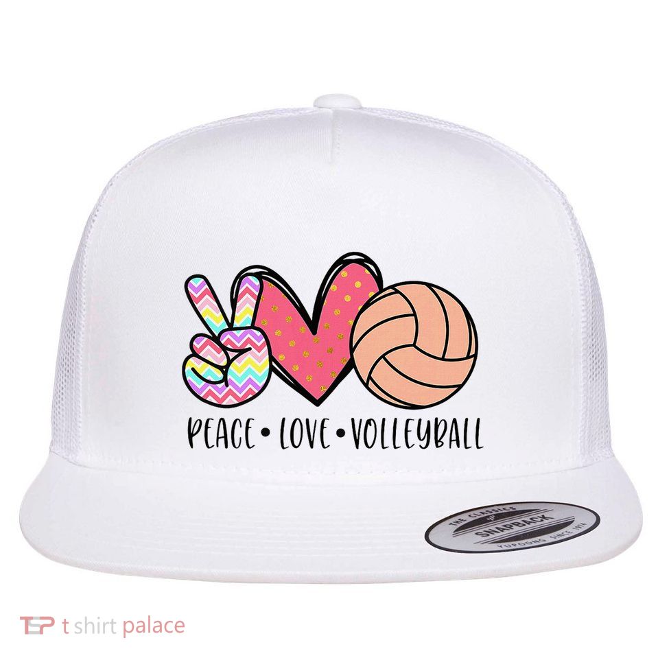 Peace Love Volleyball Cute Design Flat Bill Trucker Hat
