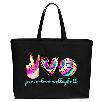 Peace Love Volleyball Player Tie Dye Style Women Teen Cotton Canvas Jumbo Tote