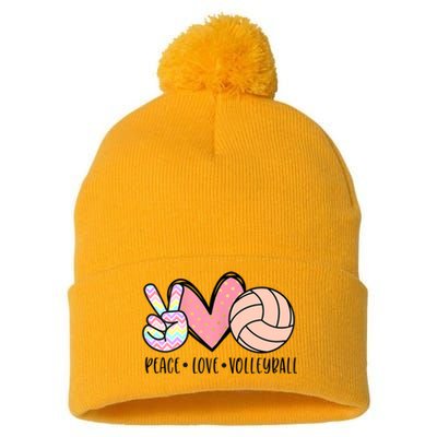 Peace Love Volleyball Cute Design For Women Teen Girls TShirt Pom Pom 12in Knit Beanie