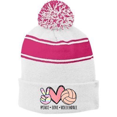 Peace Love Volleyball Cute Design For Women Teen Girls TShirt Stripe Pom Pom Beanie