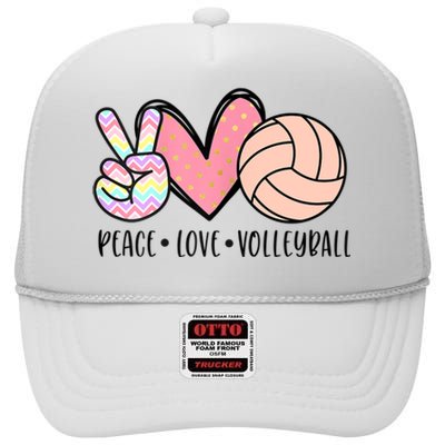 Peace Love Volleyball Cute Design For Women Teen Girls TShirt High Crown Mesh Back Trucker Hat