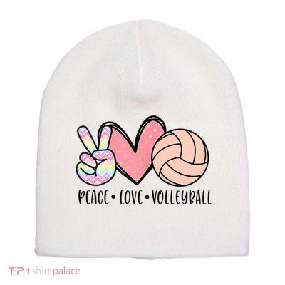 Peace Love Volleyball Cute Design For Women Teen Girls TShirt Short Acrylic Beanie