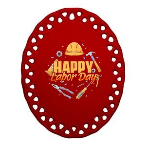 Patriotic Laborer Worker Happy Labor Day Ceramic Oval Ornament