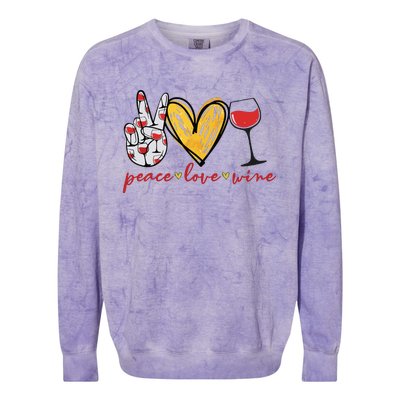 Peace Love Wine Funny Wine Lover Drinking Team Oktoberfest Colorblast Crewneck Sweatshirt