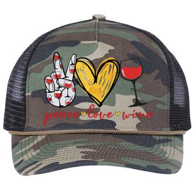 Peace Love Wine Funny Wine Lover Drinking Team Oktoberfest Retro Rope Trucker Hat Cap