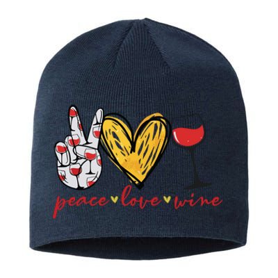 Peace Love Wine Funny Wine Lover Drinking Team Oktoberfest Sustainable Beanie