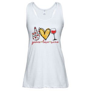 Peace Love Wine Funny Wine Lover Drinking Team Oktoberfest Ladies Essential Flowy Tank