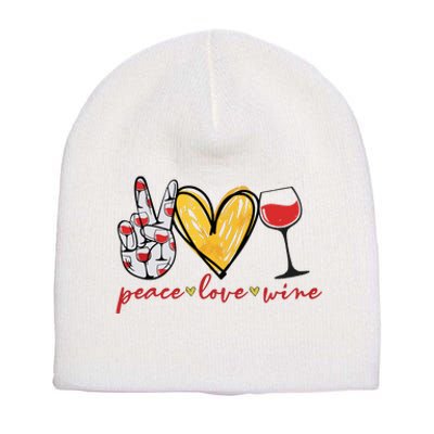 Peace Love Wine Funny Wine Lover Drinking Team Oktoberfest Short Acrylic Beanie