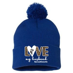 Proud Line Wife Lineworker Husband Linewife Line Wife Gift Pom Pom 12in Knit Beanie