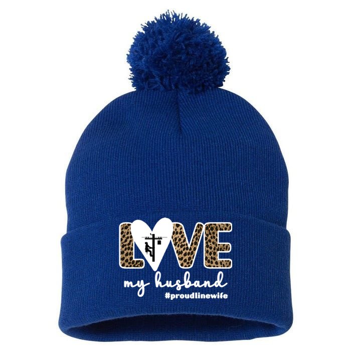 Proud Line Wife Lineworker Husband Linewife Line Wife Gift Pom Pom 12in Knit Beanie