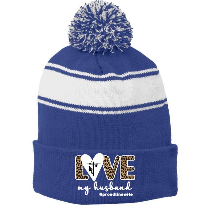 Proud Line Wife Lineworker Husband Linewife Line Wife Gift Stripe Pom Pom Beanie