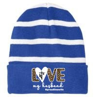 Proud Line Wife Lineworker Husband Linewife Line Wife Gift Striped Beanie with Solid Band