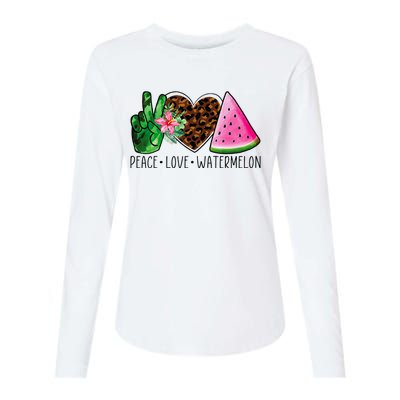 Peace Love Watermelon Summer Womens Cotton Relaxed Long Sleeve T-Shirt