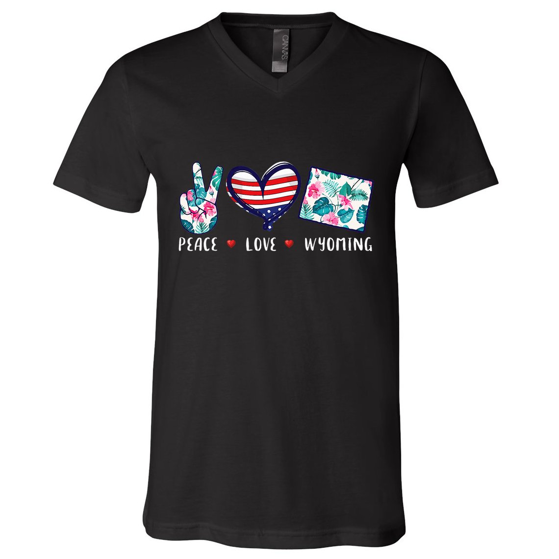 Peace Love Wyoming Flag Grown Souvenirs V-Neck T-Shirt
