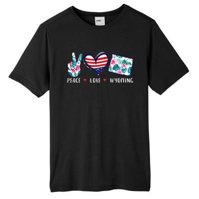 Peace Love Wyoming Flag Grown Souvenirs Tall Fusion ChromaSoft Performance T-Shirt