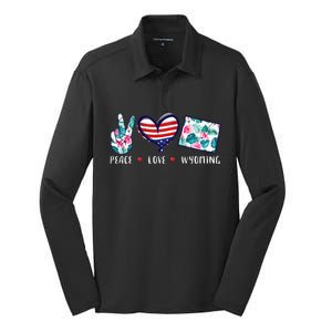 Peace Love Wyoming Flag Grown Souvenirs Silk Touch Performance Long Sleeve Polo