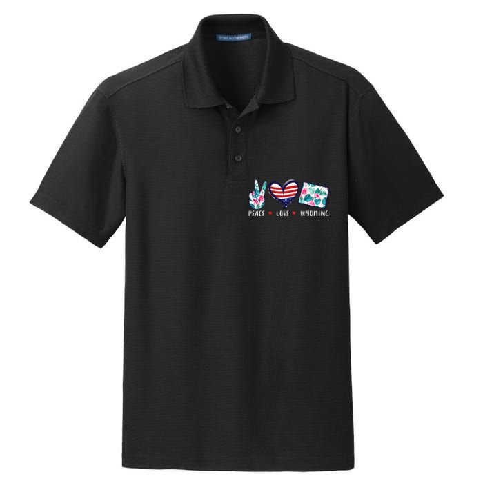 Peace Love Wyoming Flag Grown Souvenirs Dry Zone Grid Polo