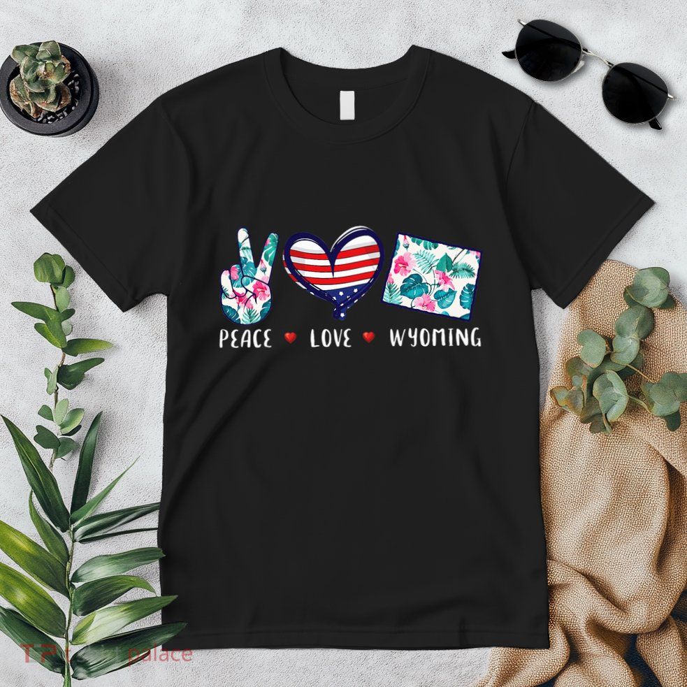 Peace Love Wyoming Flag Grown Souvenirs Premium T-Shirt