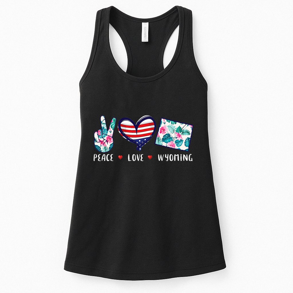 Peace Love Wyoming Flag Grown Souvenirs Womens Tank Top