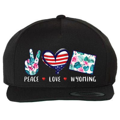 Peace Love Wyoming Flag Grown Souvenirs Wool Snapback Cap