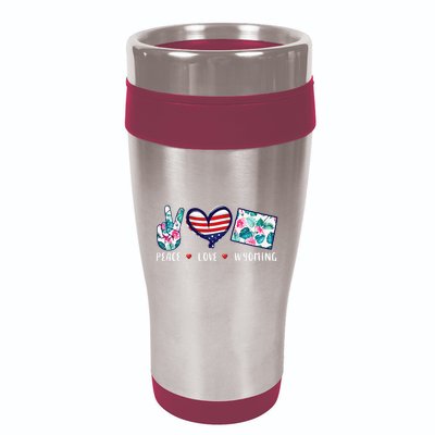 Peace Love Wyoming Flag Grown Souvenirs 16oz Travel Tumbler