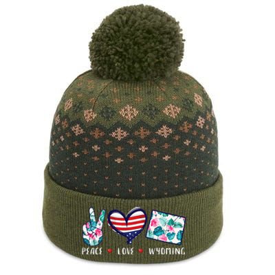 Peace Love Wyoming Flag Grown Souvenirs The Baniff Cuffed Pom Beanie