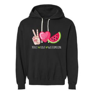 Peace Love Watermelon Funny Summer Fruit Lover Graphic Garment-Dyed Fleece Hoodie