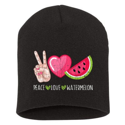 Peace Love Watermelon Funny Summer Fruit Lover Graphic Short Acrylic Beanie