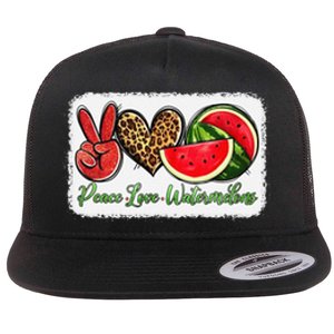 Peace Love Watermelon Leopard Peace Love Watermelon Flat Bill Trucker Hat